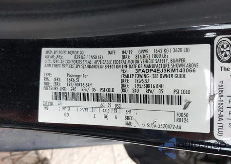 2019 Ford Fiesta Se z USA, uszkodzony, nr VIN 3FADP4EJ3KM143066